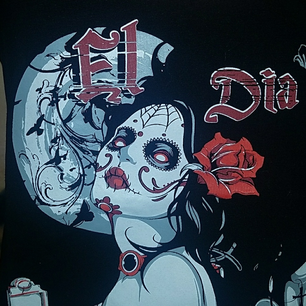 Too Fast Blair Top El Dia De Los Muertos Sugar Skull Day of Dead Graveyard Woman - Picture 7 of 8